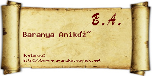 Baranya Anikó névjegykártya