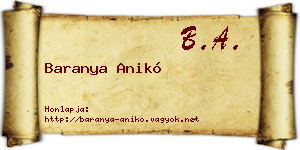 Baranya Anikó névjegykártya
